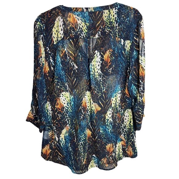 Ariat Tunic Top Blouse 3/4 Sleeve Abstract Colorful Sheer Western Cowgirl MEDIUM - Picture 3 of 6